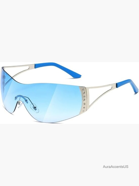 Y2K Wrap Around Shield Sunglasses Oversized Rimless Trendy